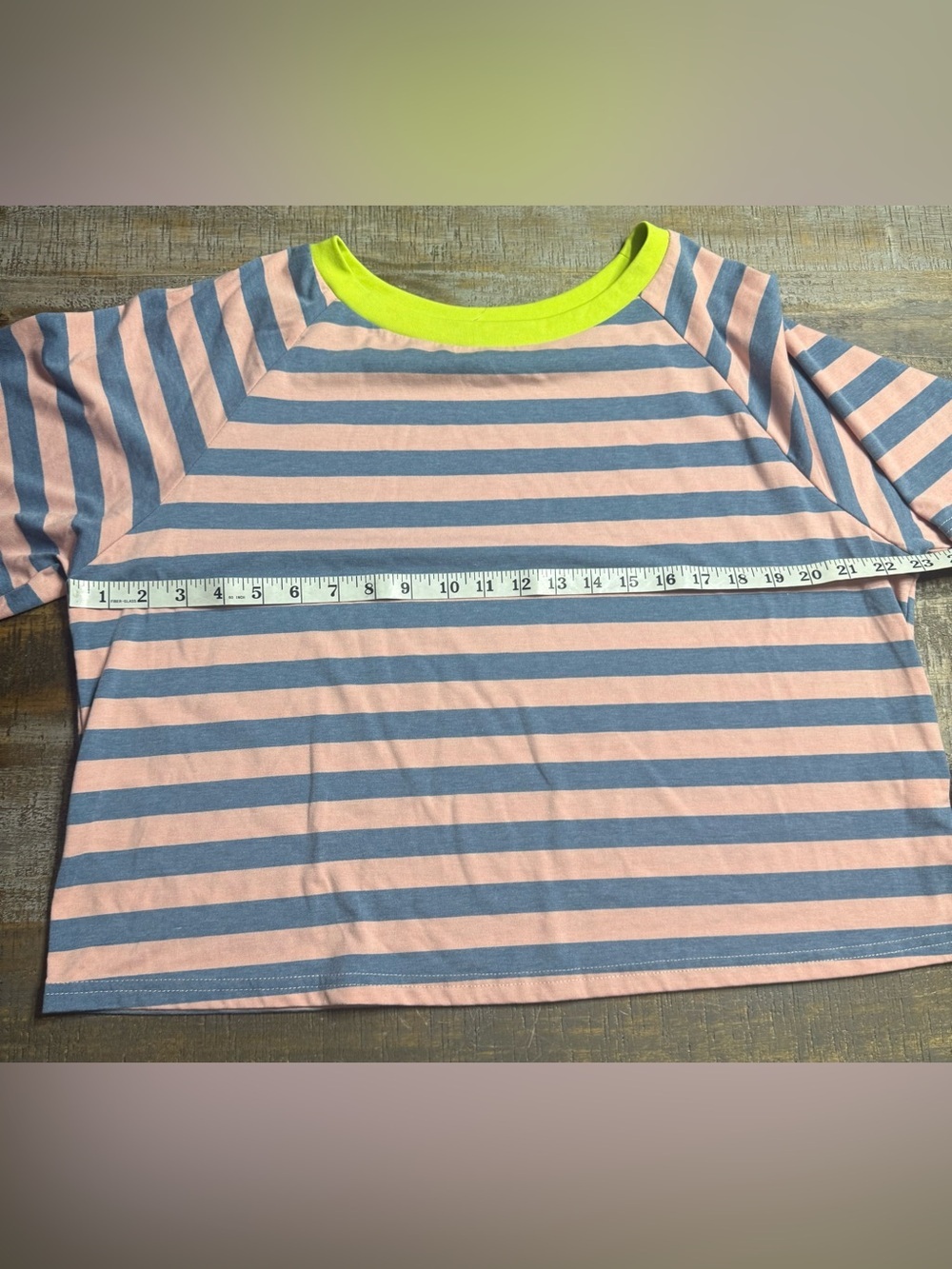 Striped Round neck Top in Pink & Blue with Lime Trim - Picture 6 of 7